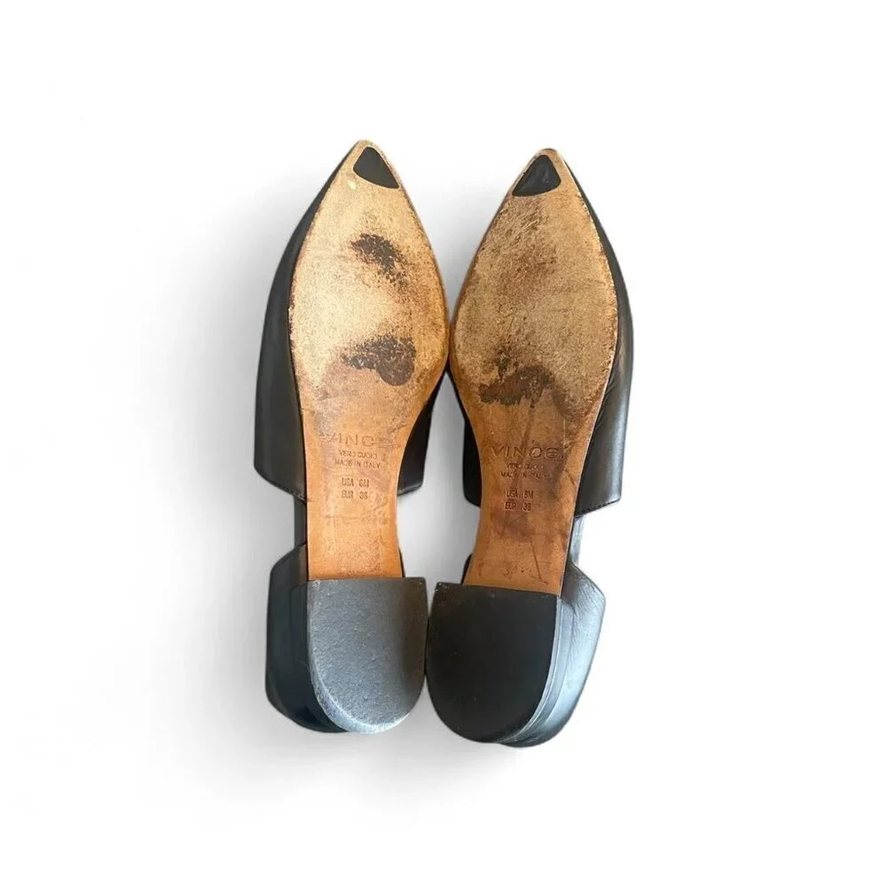 Vince Darlington Black Leather Dorsay Pointed Toe Flats | Womens Size 8 (EU 38)